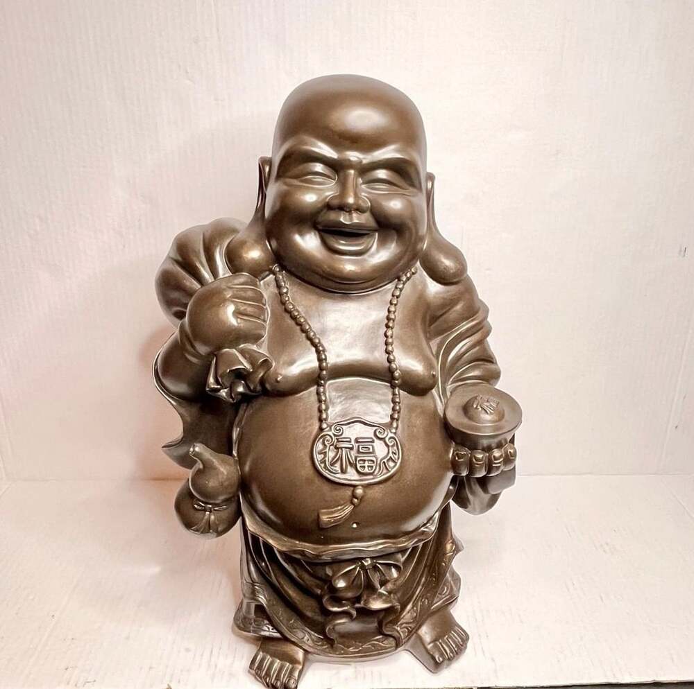 DecMode Bronze Finish Polystone Laughing Buddha Statue Figurine Decor